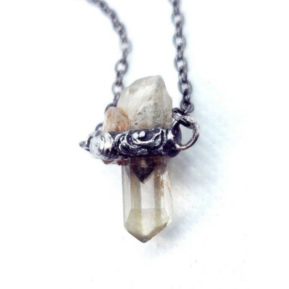 Handmade Other - Raw quartz crystal necklace handmade gothic metalwork jewelry men's minimal
